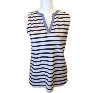 Nautica 95% cotton sleeveless navy blue & white striped v-neck shirt S